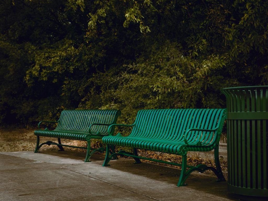 Two Metal Park Benches